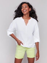 Load image into Gallery viewer, White Cotton Blouse with Front Twist
