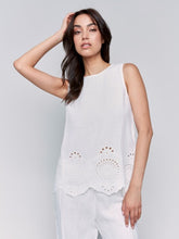 Load image into Gallery viewer, White Linen Tank with Eyelet Embroidery
