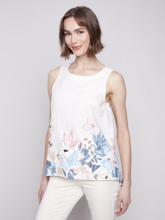 Supernova Sleeveless Printed Linen Blend Top