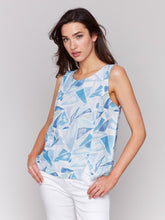 Load image into Gallery viewer, Denim Blue Printed Sleeveless Linen Tank with Slit
