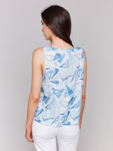 Load image into Gallery viewer, Denim Blue Printed Sleeveless Linen Tank with Slit
