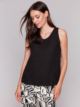 Load image into Gallery viewer, Black Sleeveless Linen Top with Slit
