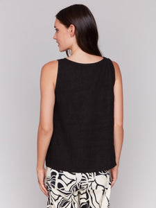 Black Sleeveless Linen Top with Slit