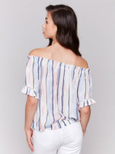 Load image into Gallery viewer, Nautical Printed Short Sleeve Peasant Blouse
