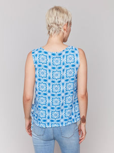 "Illusion" Printed Linen Blend Tank with Side Ties