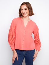 Load image into Gallery viewer, Sorbet Cotton Button-Front Embroidered Blouse
