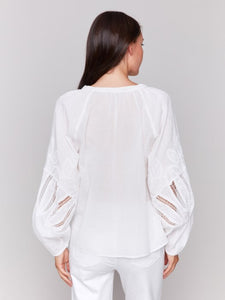 Cotton Blouse with Cutouts & Embroidery