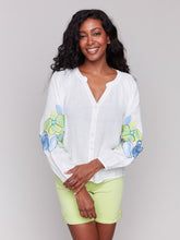 Load image into Gallery viewer, Linen Blend Embroidered Blouse
