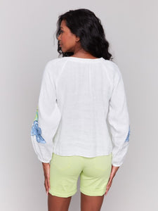 Linen Blend Embroidered Blouse