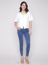 Load image into Gallery viewer, Eyelet Embroidery V-Neck Blouse with Front Ties

