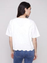 Load image into Gallery viewer, Eyelet Embroidery V-Neck Blouse with Front Ties
