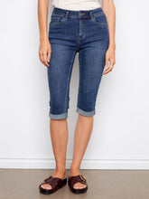 Load image into Gallery viewer, Indigo Stretch Denim Pedal Pushers
