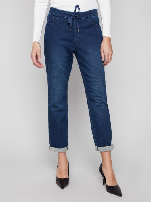 Blue Black Knit Denim Jogger