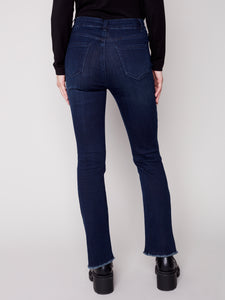 Blue Noir Bootcut Jeans with Asymmetrical Fringed Hem