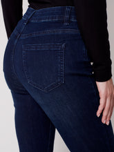 Load image into Gallery viewer, Blue Noir Bootcut Jeans with Asymmetrical Fringed Hem
