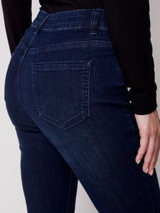 Blue Noir Bootcut Jeans with Asymmetrical Fringed Hem