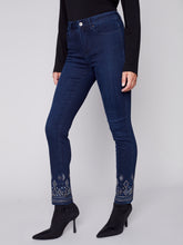 Load image into Gallery viewer, CB- Blue Noir Slim Leg Jeans With Geometric Embroidery
