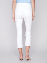 Load image into Gallery viewer, White Cropped Bootcut Twill Pants with Asymmetrical Hem
