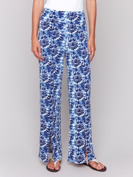 Lily Printed Wide Leg Pants with Front Slits