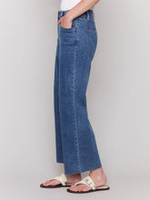 Load image into Gallery viewer, Medium Blue Wide Leg Jeans with Raw Edge
