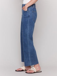 Medium Blue Wide Leg Jeans with Raw Edge