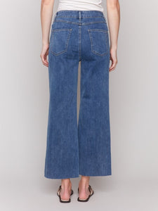 Medium Blue Wide Leg Jeans with Raw Edge