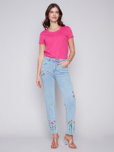 Load image into Gallery viewer, Bleach Blue Floral Embroidered Jeans
