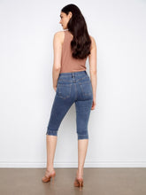 Load image into Gallery viewer, Medium Blue Stretch Denim Capris
