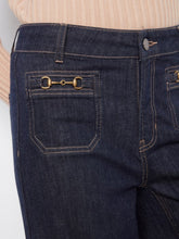 Load image into Gallery viewer, Deep Blue Cropped Patch Pocket Wide Leg Jeans with Horsebit Detail
