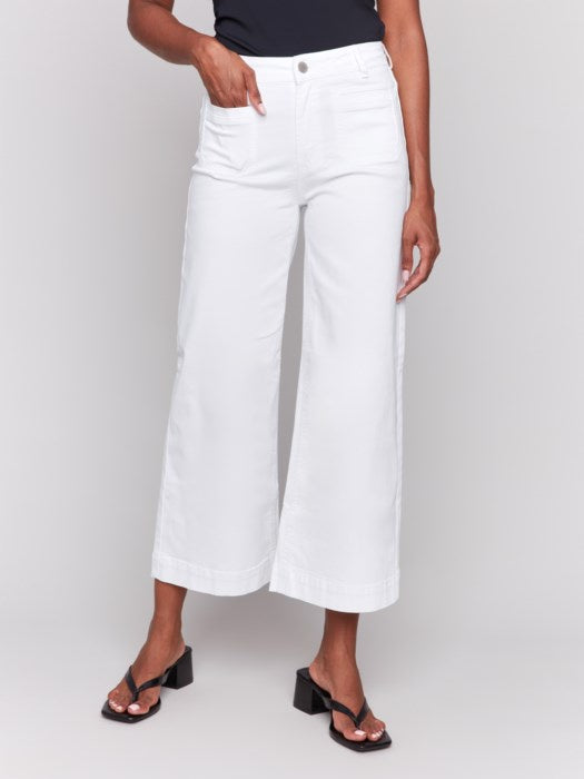 White Cropped Patch Pocket Twill Pant