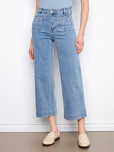 Load image into Gallery viewer, Blue Jean Patch Pocket Cropped Flare Jeans
