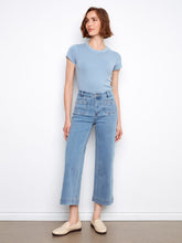 Load image into Gallery viewer, Blue Jean Patch Pocket Cropped Flare Jeans
