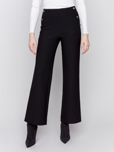 Crepe Flare Pants With Buttons At Waist