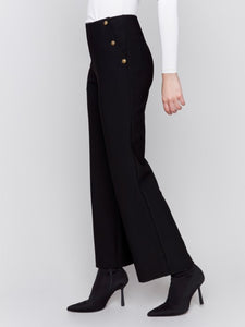 Crepe Flare Pants With Buttons At Waist