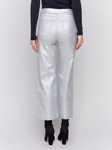 CB- Silver Metallic Wax Flared Pants