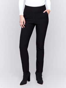 Black Crepe Slim Fit Dress Pants