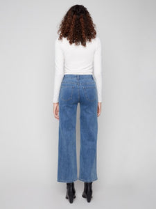 Wide Leg Jeans With All-Over Embossed Hearts