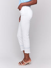 Load image into Gallery viewer, White Jeans With Blue Embroidered Hem
