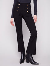 Load image into Gallery viewer, Black Flare Ponte Pull-On Pants With Front Buttons
