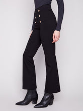Load image into Gallery viewer, Black Flare Ponte Pull-On Pants With Front Buttons
