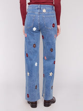 Load image into Gallery viewer, Medium Blue Wide Leg Jeans With Flower Patches

