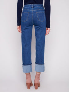 Indigo Wide Cuff Straight Leg Jeans