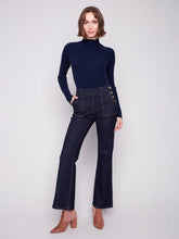 Load image into Gallery viewer, Deep Blue Flare Leg Jeans With Side Buttons
