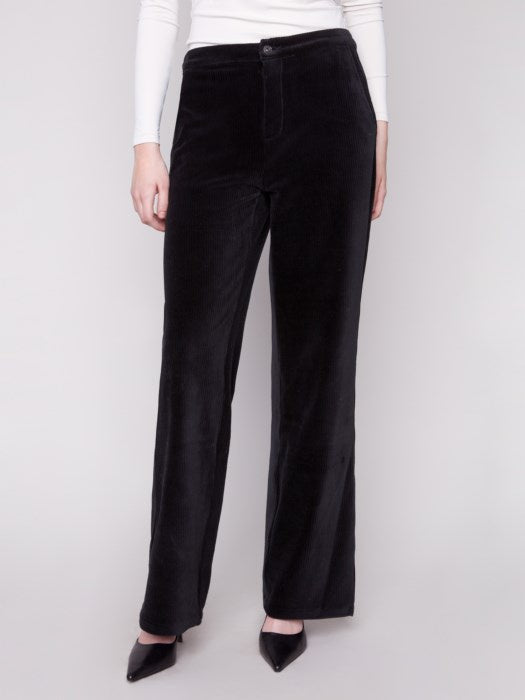 Black Wide Leg Comfort Stretch Corduroy Pants