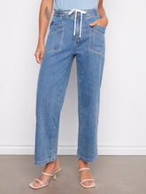 Load image into Gallery viewer, Vintage Blue Drawstring Wide Leg Denim Pants
