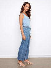 Load image into Gallery viewer, Vintage Blue Drawstring Wide Leg Denim Pants

