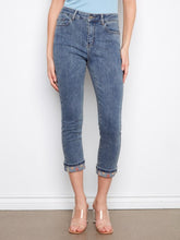 Load image into Gallery viewer, Embroidered Cuff Cropped Slim Leg Jeans
