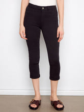 Load image into Gallery viewer, Black Twill Slim Leg Pants With Cuff
