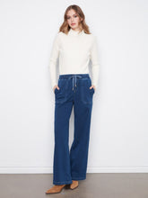 Load image into Gallery viewer, Indigo Knit Denim Wide Leg Jogger Pants
