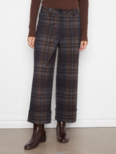 Load image into Gallery viewer, Chocolate Plaid Cropped Wide Leg Ponte Pants with Cuffed Hem
